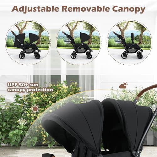 INFANS Double Stroller, Foldable Twin Stroller for Infants and Toddlers