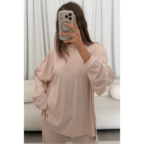 Claire Striped Ribbed Top in Baby Pink