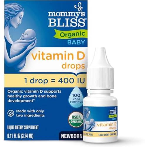 Amazon.com: Mommy's Bliss Organic Baby Vitamin D Drops, No Artificial Color, 0.11 Fl Oz | Vitamin D3 that promotes healthy growth and bone development in newborns and up; 100 servings per pack