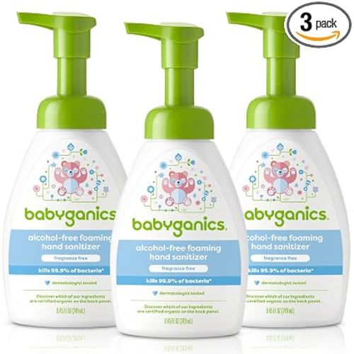 Babyganics Alcohol-Free Foaming Hand Sanitizer, Pump Bottle, Fragrance Free, 8.45 oz, 3 Pack