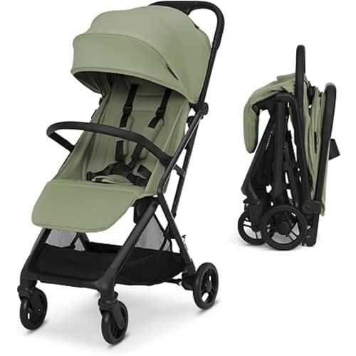 Delta Children Icon Ultra Compact Lightweight Everyday & Travel Stroller - One-Hand Fold - Only 15.6 lbs- Fits in Overhead Compartments - Greenguard Gold Certified - Multi-Position Recline, Sage Green