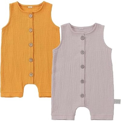 2 Pack Baby Sleeveless Cotton Romper Jumpsuits Summer Clothes 0-24 Months