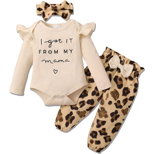 DISAUR Baby Girls Clothes Newborn Infant Baby Girls Outfit Long Sleeve Ruffle Romper Floral Pants Headband Sets 0-18 Months