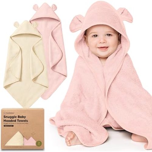KeaBabies 2-Pack Hooded Baby Towels for Newborn, Kids (Rose Ivory, 35x35)