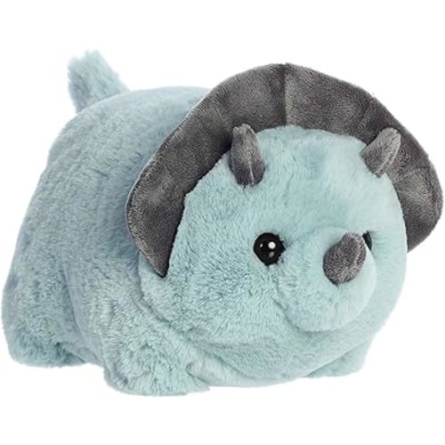 Aurora® Adorable Spudsters™ Taren Triceratops™ Stuffed Animal - Round Shape Makes For Comforting Cuddles - Perfect for Kids All Ages and Animal Loving Adults - Blue 11 Inches