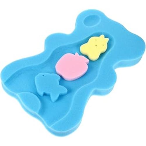 Bath Sponge Baby Cushion Baby Bath Mat Soft Sponge Non-Slip Adorable Bear Blue 4.5cm