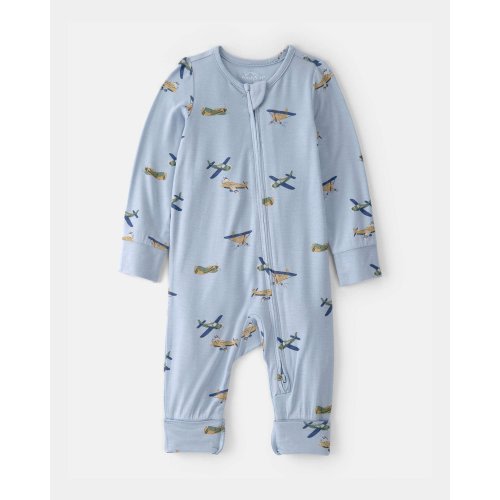 Baby Boy Plane 2-Way Zip PurelySoft Sleep & Play Pajama - Blue | Carter's
