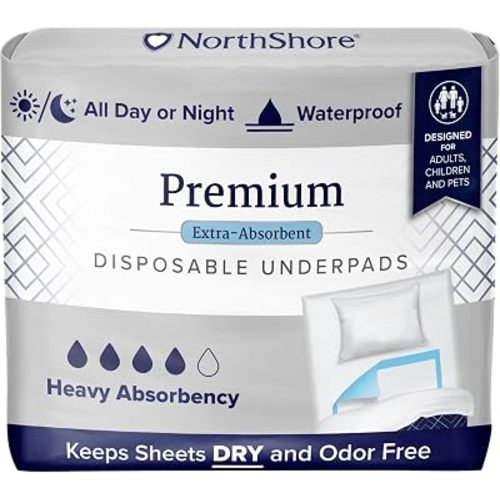 NorthShore Premium, 23 x 36, 25 oz., Blue Disposable Underpads (Chux), Large, Pack/25