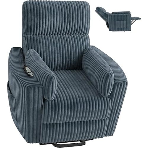 Power Lift Recliner Chair,Electric Nursery Chair for Elderly Round Plush Faux Fur with Footrest, Blue