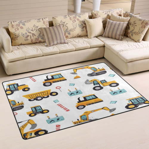 Carpet Mat with Memory Foam Ultra-Soft and Non-Slip Area Rug 60"x39" Construction Trucks and Excavators