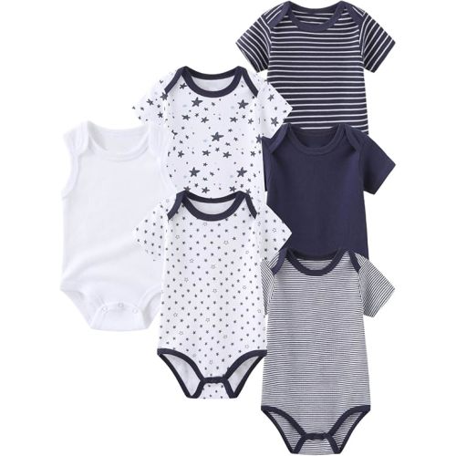 6 Pack Unisex Baby Boy Girl Rompers 0-12months Infant Short Sleeve Bodysuits New Born Soft Cotton One-Piece Clothes