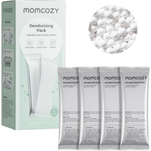 Momcozy Diaper Pail Deodorizer Refills, 4 Packs Mineral-Based Odor Control Bags, Fragrance-Free Odor Absorber Packs for Momcozy Diaper Pail, Trash Bins, Shoe Cabinets, Gym Bags & Cat Litter Boxes
