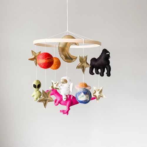 Space Nursery Mobile: Dinosaur, Planets, Alien, Astronaut, Felt Decor
