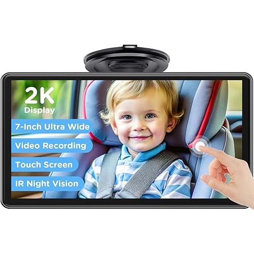 Baby Car Monitor for Backseat, 7" Touchscreen Camera Baby Camera with USB Plug and Play Easy Setup, 150° Wide Angle, Night Vision, Flexible 360 Rotation