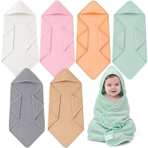6 Pack Hooded Baby Bath Towels Coral Fleece, Warm Pastels