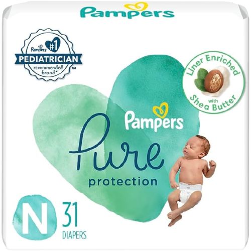 Pampers Pure Baby Diapers, Size 0 (>10 lbs), 76, Up to 100% Leakproof, Premium Hypoallergenic Soft Diapers