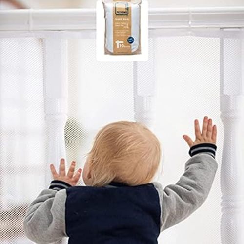 Roving Cove Stair Banister Guard 5ft x 3ft, Railing Safety Net for Baby Proofing, Child Safety Stairway Cover, Balcony Mesh Netting, Pearl White