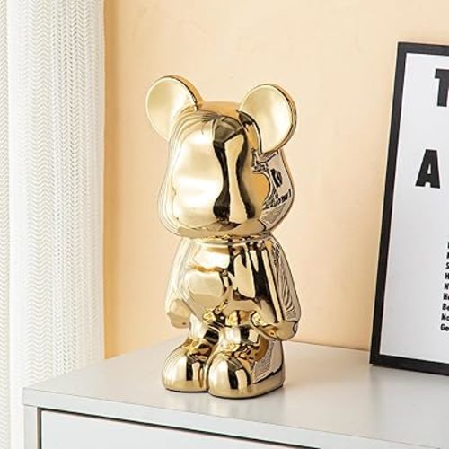 Yundu Ceramic Piggy Bank for Kids and Adults - Coin Bank for Girls and Boys - Gold Love Bear Decoration - Modern Décor, Hypebeast Room Décor - Gifts for Birthdays