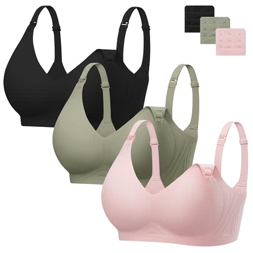 Angelhood 3 Pack Nursing Bras for Breastfeeding Seamless Pregnancy Maternity Bra Wireless Sleep Bralette with Extenders
