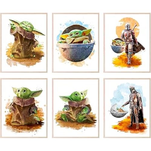 BigWigPrints Baby Yoda Poster - Baby Yoda & Star Wars Wall Decor, Room Decor for Boys & Nursery - 6 Pack (8x10") Unframed