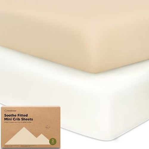 2-Pack Mini Crib Sheets Fitted, 38x26 Pack N Play Mattress Sheets (Khaki)