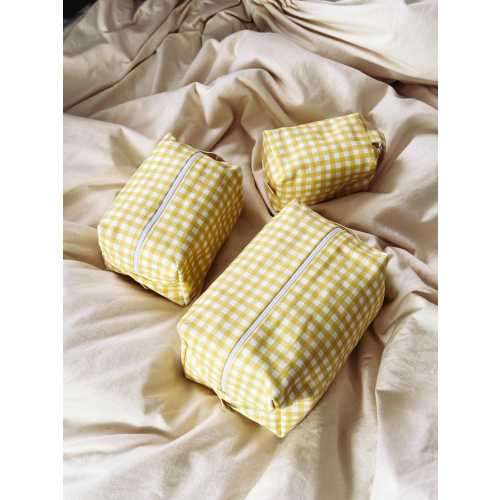 Cotton Canvas Toiletry Travel Bag – Yellow Gingham Makeup Bag