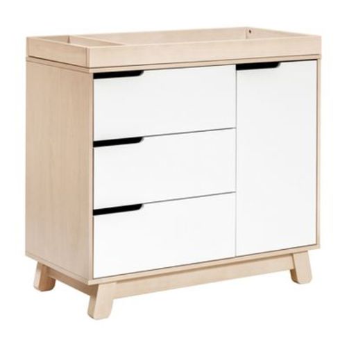 Babyletto Hudson 3-Drawer Changer Dresser with Removable Changing Tray - Washed Natural and White