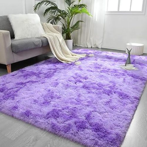 FlyDOIT Purple Tie-Dyed 6x9 Feet Large Rugs for Living Room, Shaggy Rug Fluffy Throw Carpets, Ultra Soft Plush Modern Indoor Fuzzy Rugs for Bedroom Girls Kids Nursery Room Dorm Home Decor