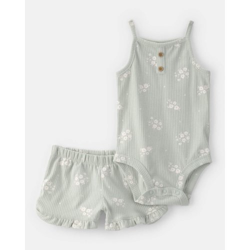 Baby Girl 2-Piece Floral Sleeveless Bodysuit & Short Set - Green | Carter's
