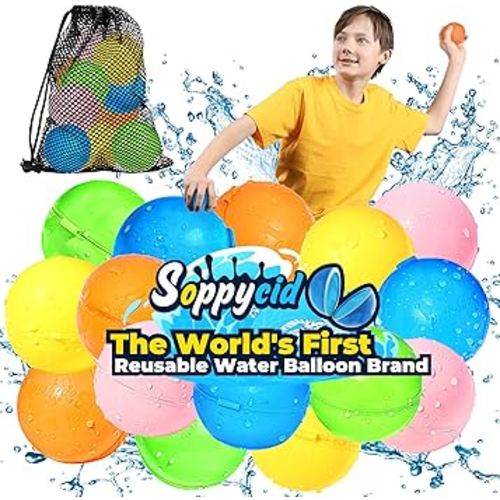 SOPPYCID 15PCS Reusable Water Balloons Quick Fill for Kids, Refillable Magnetic Water Balloons for Pool & Beach, Water Ball Toys for Summer Outdoor Games Outside Activities