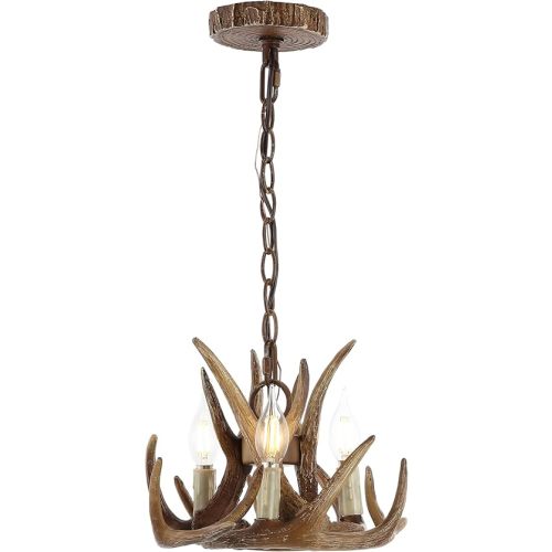 JONATHAN Y JYL6313A Nelle 11.5" Adjustable Resin Antler 3-Light LED Chandelier, Brown for Living Room, Dining Room