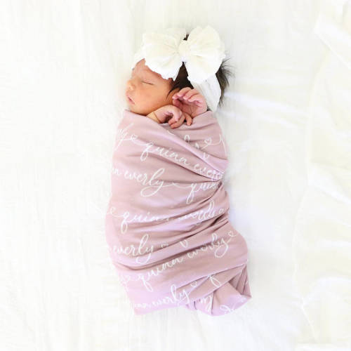 Caden Lane Personalized Light Mauve Baby Name Swaddle Blanket - Heart Script - Personalized Light Mauve Baby Name Swaddle Blanket - Heart Script