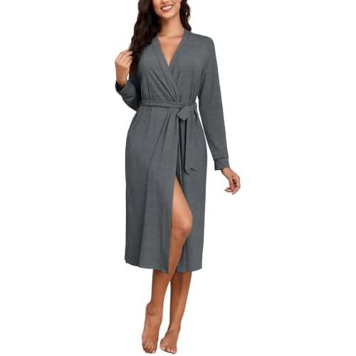 ZAFUL Women's Robe Soft Lightweight Long Knit Kimono Bathrobe V-neck Casual Sleepwear Loungewear