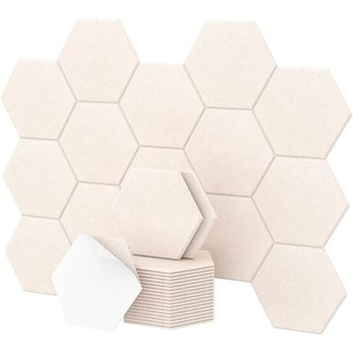 36 Pack High Density Hexagon Acoustic Panels, TONOR 12"x 10"x 0.4" Soundproof Wall Panels, Sound Absorbing Panels for Interior Wall Décor, Peel and Stick Modern for Studio, Office, Home, Beige