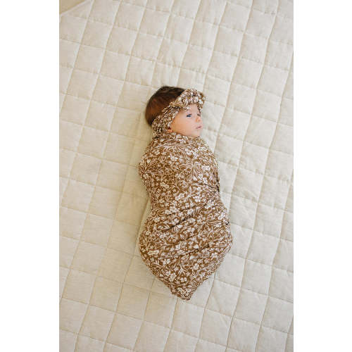 Brown Floral Ribbed Stretch Swaddle | Bamboo | Baby Essentials Default Title