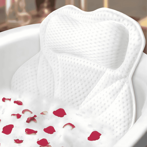 Tcwhniev Comfort Bath Pillow Relieve Stress and Rejuvenate Bathtub Pillow, Fast Drying Bathtub Cushion for Head, Neck and Back - White(16.54*18.11 in)