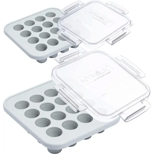 Souper Cubes MyMilk 1/2 oz. Silicone Breast Milk Freezer Trays, Each Pure Platinum Food-Grade Silicone Tray Holds 8 oz., Perfect For Baby Food Freezer Storage, Purees, and More - Gray - 2-Pack