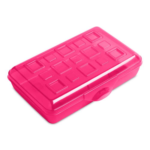 Sterilite Small Pencil Box, Plastic Case with Hinged Lid and Snap Latch, Portable Storage for Back to School Supplies, Neon Pink