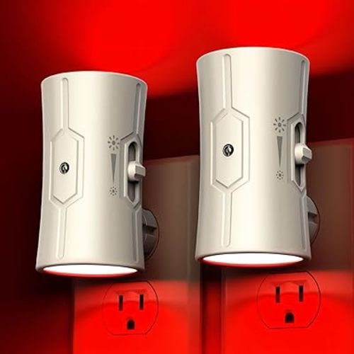 Night Light, Night Lights Plug into Wall [2 Pack], 0-100LM Adjustable Brightness Light Sensor Nightlights Plug in Wall for Hallway, Bathroom, Adults, Red Led Nightlight