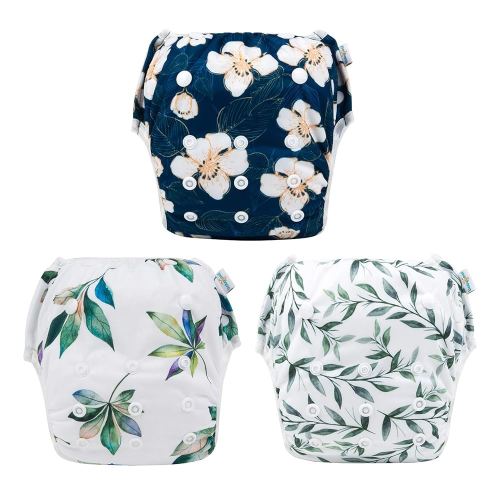 Babygoal Baby Girl and Boy Swim Diapers, Reusable Adjustable Washable One Size Fits 0-8M Baby Gifts and Swimming Lessons 3 Pack 3SD10