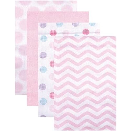 Luvable Friends Unisex Baby Cotton Flannel Receiving Blankets, Pink Dots 4-Pack, One Size