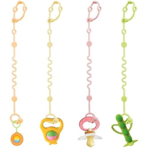 LittleHugs Toy Straps for Baby, Adjustable Toy Holder for Stroller Accessories, Silicone Tether Pacifier Clip, No Throw Travel Essential Leash for High Chair, Car Seat (4 Pack Macaron)