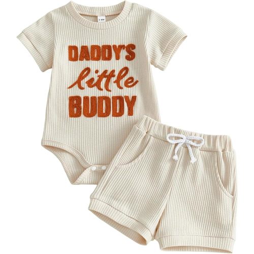 Newborn Baby Boy Summer Outfit Set Little Dude Embroidery Stripe Romper Jumpsuits Shorts Cute Infant Waffle Clothes
