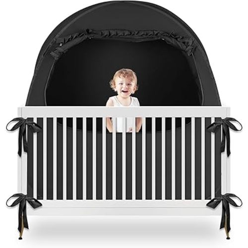 Blackout Baby Sleep Tent Sleep Pod, Pop Up Crib Blackout Cover Canopy for Naps at Home and Traveling, Fits Full Size Crib, Pack n Play, and More with Safe Bottom Design, Blocks 98% Light