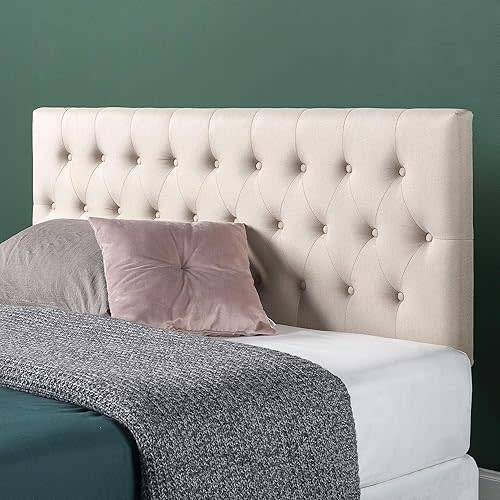 ZINUS Trina Upholstered Headboard, Button Tufted Upholstery, Adjustable Height, Easy Assembly, Taupe, Queen