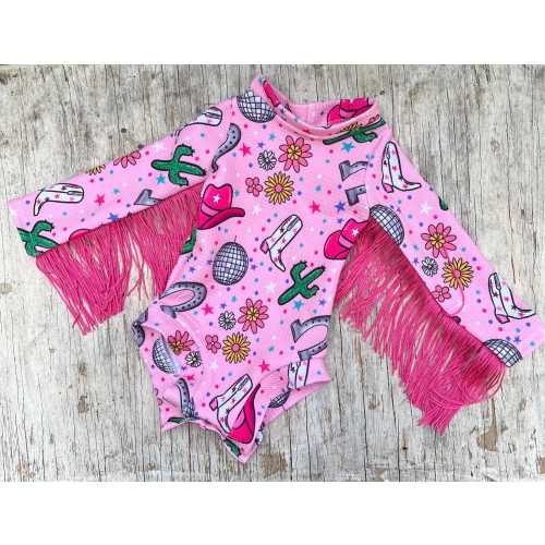 Western Diva Pink Fringe Leotard/Toddler/Girls Rodeo Outfit/Cowgirl Birthday Ourfit/One Sleeve Cowgirl/Cowgirl Leotards/Baby Girls Leotards