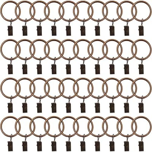 40 Pack Metal Curtain Rings with Clips Copper Decorative Drapery Rustproof Vintage 1.26 Inch Interior Diameter