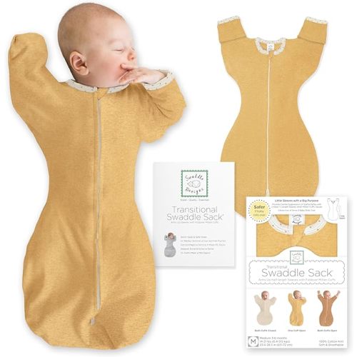 SwaddleDesigns Transitional Swaddle Sack, Arms Up Half-Length Sleeves & Mitten Cuffs, Swaddle for Newborn Transition to Baby Sleep Sack Wearable Blanket, 0-3 month, 6-14 lb, Heavenly Floral Pink