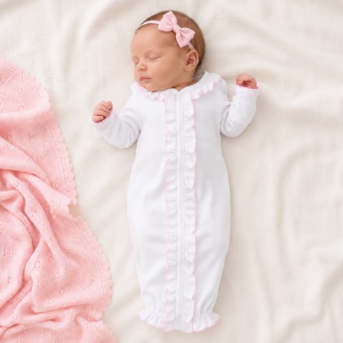 Essentials White Ruffle Converter with Pink Trim