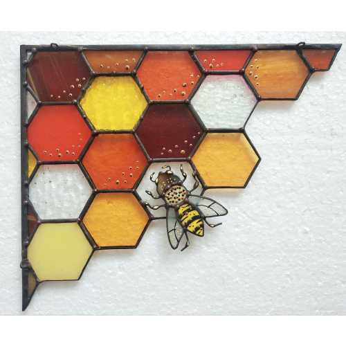 Bee Home Love Handmade Stained Glass Honeycomb Corner Suncatcher – Nature Lover Gift